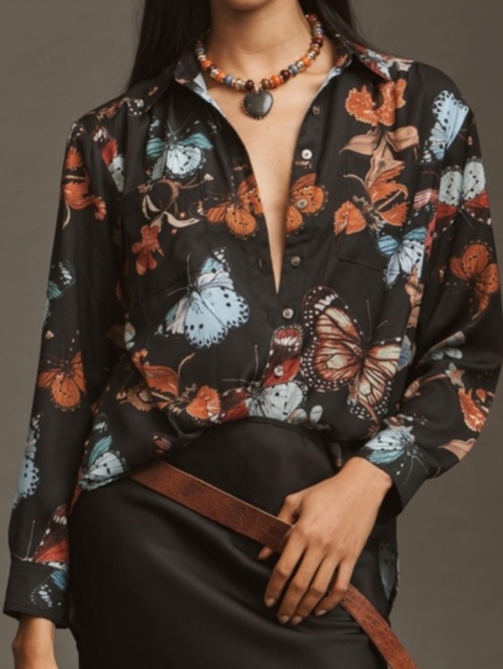 Anthropologie The Brielle Relaxed Button Down Butterfly Print Blouse Oxford